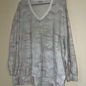 Z Supply Light Gray Tie-Dye V-Neck Pullover